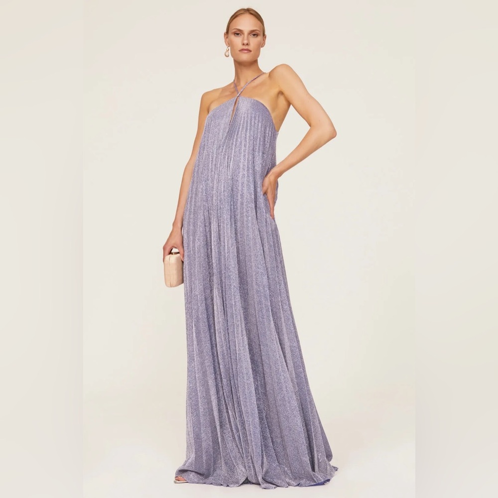 HALSTON Em Shimmer Jersey Pleated Gown